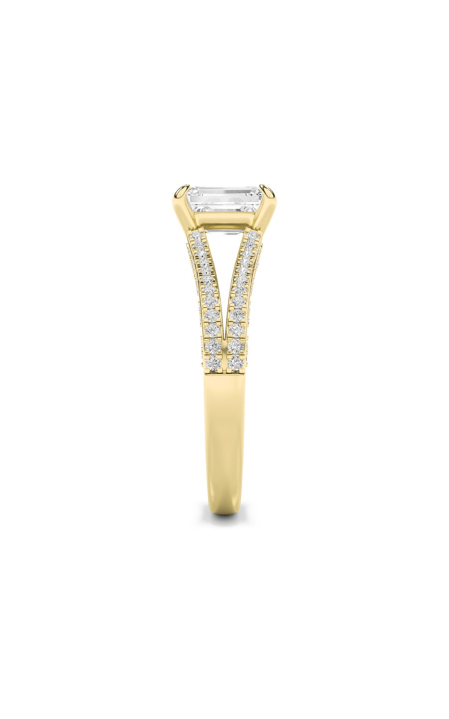 2CTW Emerald Shaped Lab Grown Diamond (G/VS) Split Shank Accented Engagement Ring in 14K Gold