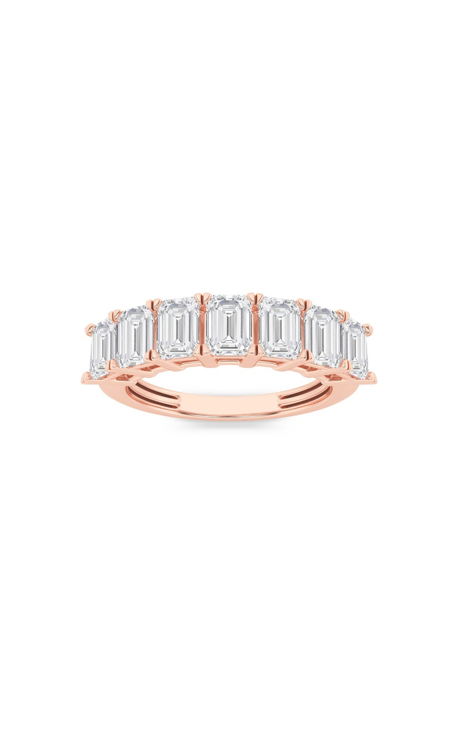 2Cttw Emerald Shaped Lab Grown Diamond (F/VS) Seven Stone Band Ring in 14K Gold