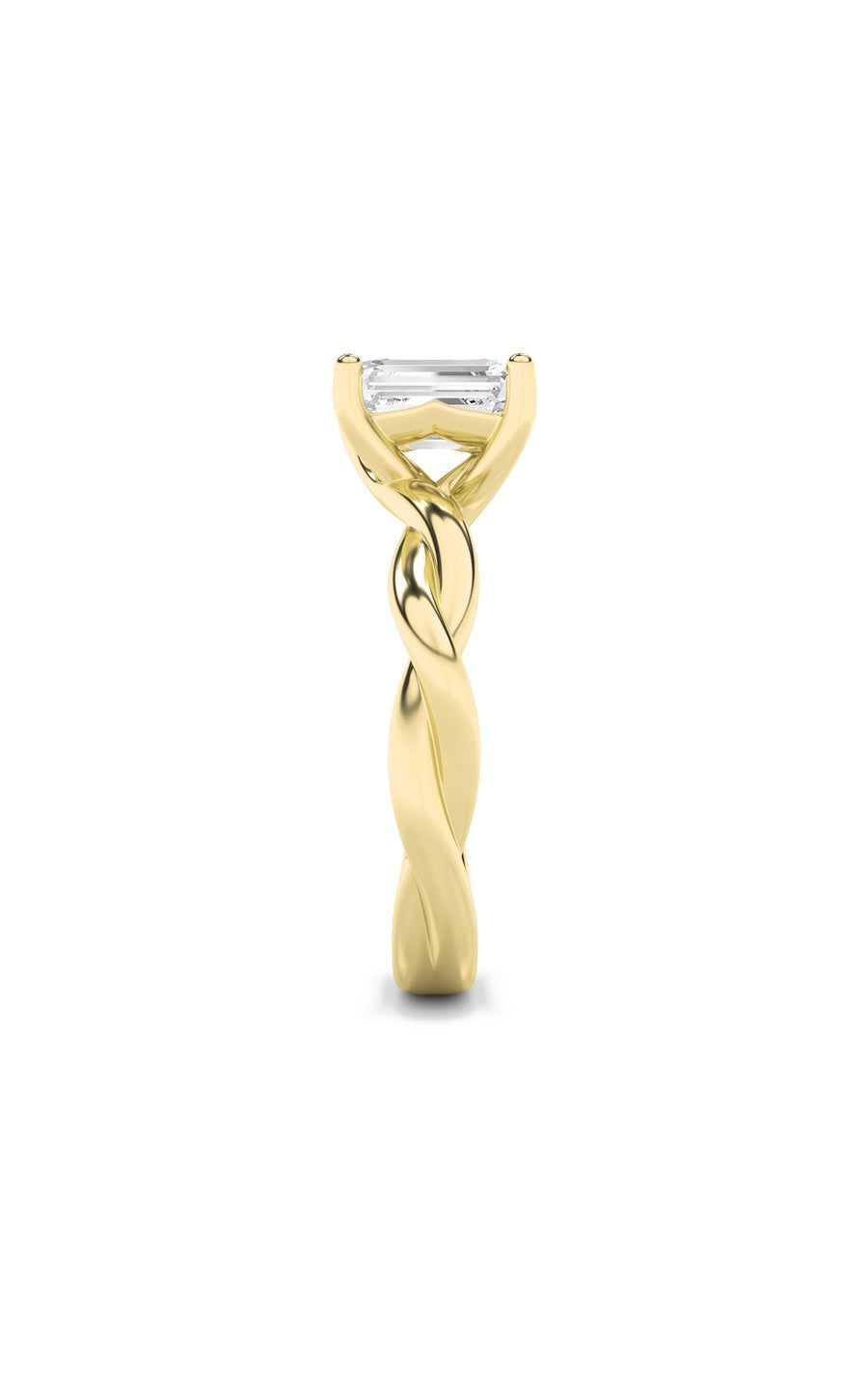 1Cttw Emerald Shaped Lab Grown Diamond (F/VS) Twisted Shank Solitaire Engagement Ring in 14K Gold