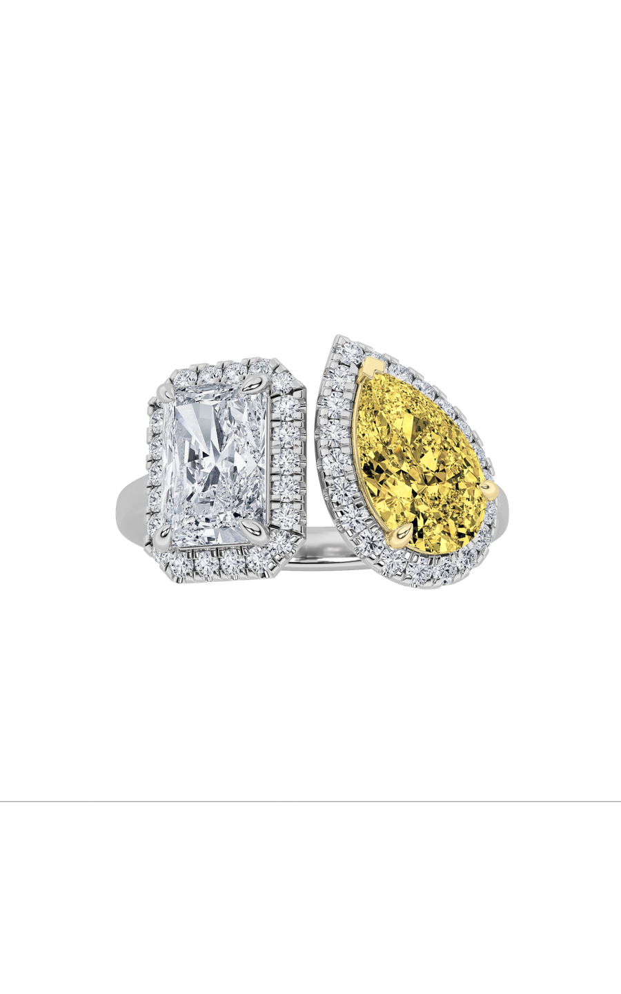3Cttw Radiant Shaped Lab Grown Diamond (F/VS) Toiet Moi Fashiion Ring in 14K Gold