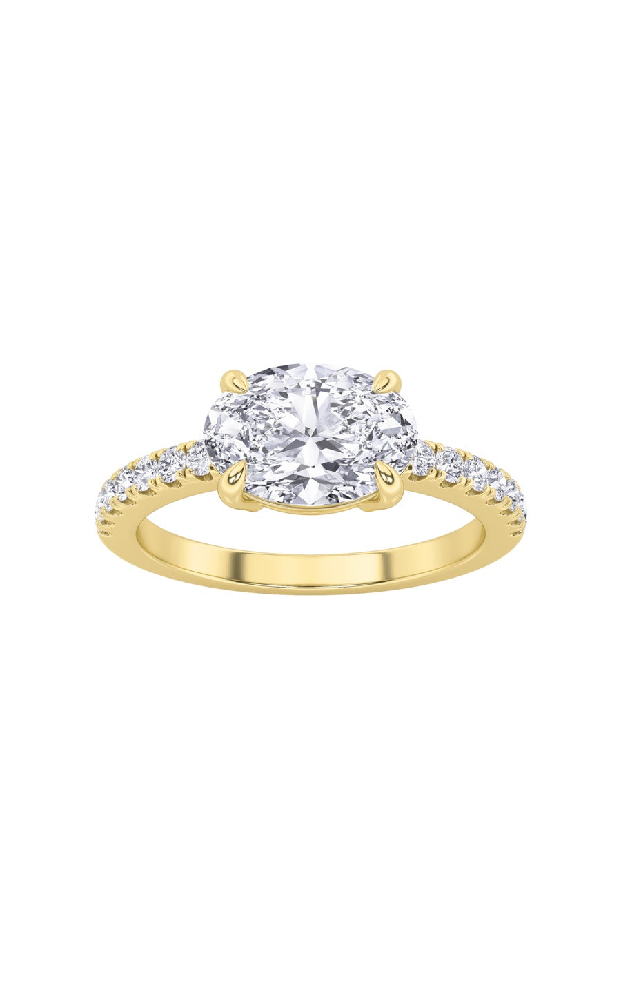 1.5CTW Oval Shaped Lab Grown Diamond (F/VS) East West Accented Ring in 14K Gold