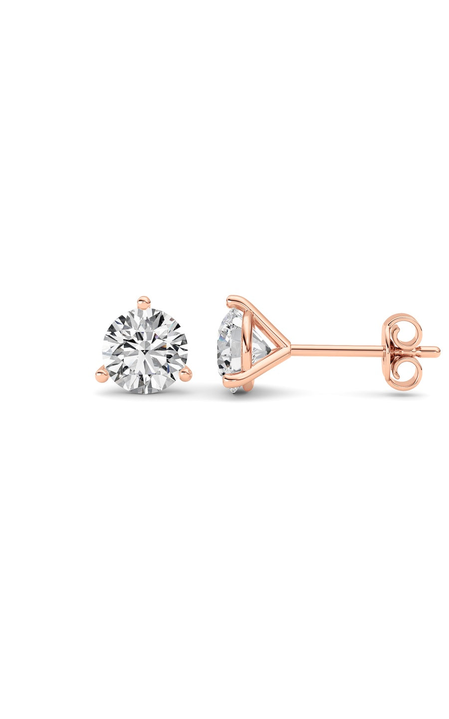 3Cttw Round Shaped Lab Grown Diamond (G/VS) ThreeProng Martini Stud Earrings in 14K White Gold