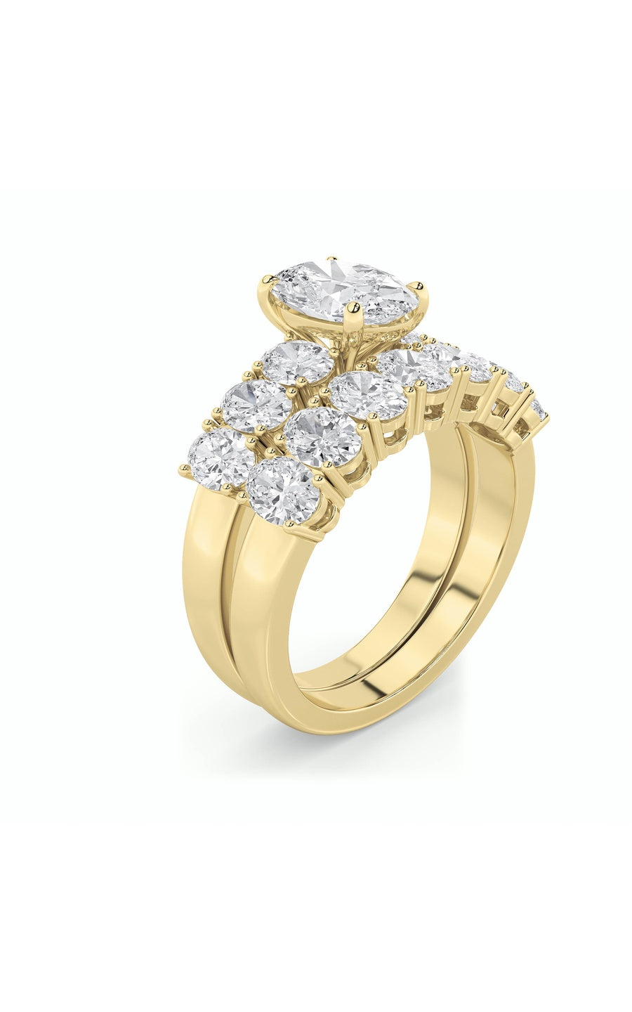 3.5Cttw Oval Shaped Lab Grown Diamond (G/VS) Bridal Set with Matching Band and  Ring in 14K Gold
