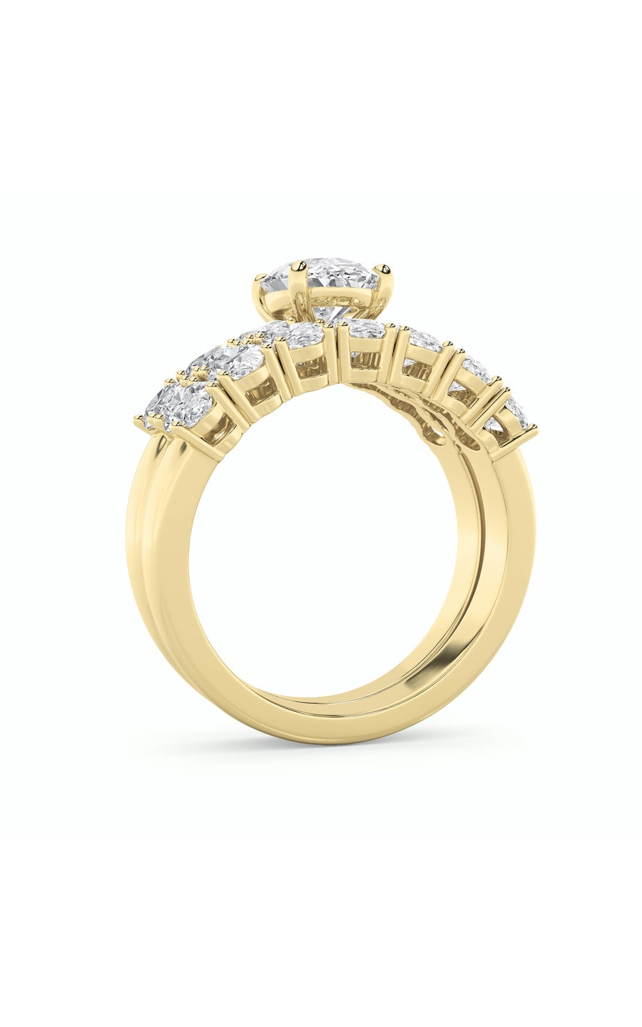 3.5Cttw Oval Shaped Lab Grown Diamond (G/VS) Bridal Set with Matching Band and  Ring in 14K Gold