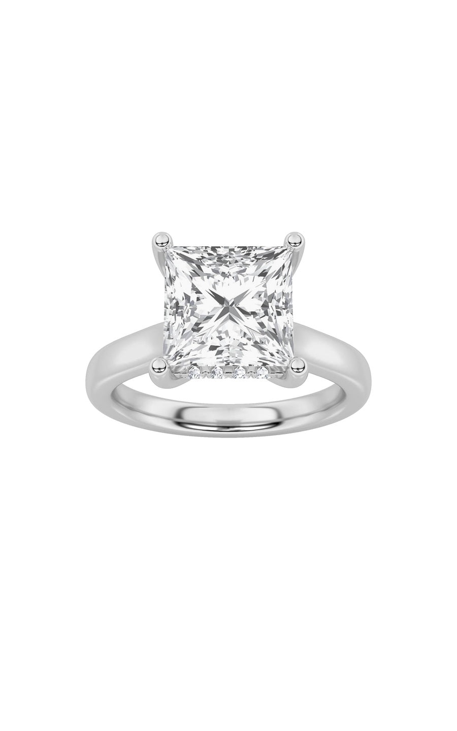 4CTW Princess Shaped Lab Grown Diamond (F/VS) Ring in 14K White Gold