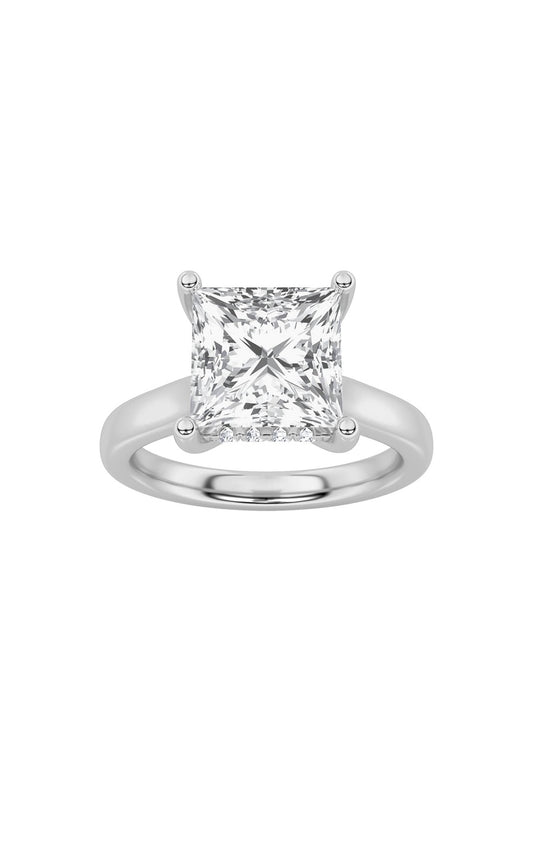 4CTW Princess Shaped Lab Grown Diamond (F/VS) Ring in 14K White Gold