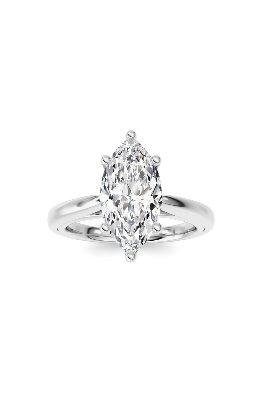 2CTW Marquise Shaped Lab Grown Diamond (F/VS) Ring in 14K White Gold