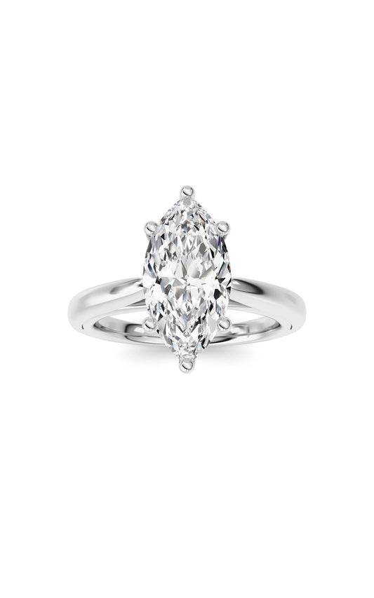2CTW Marquise Shaped Lab Grown Diamond (F/VS) Ring in 14K White Gold