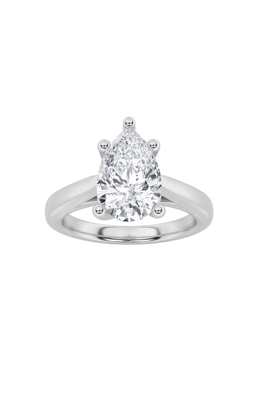 3CTW Pear Shaped Lab Grown Diamond (F/VS) Ring in 14K White Gold