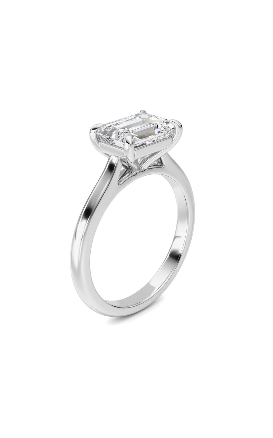 2CTW Emerald Shaped Lab Grown Diamond (F/VS) Ring in 14K White Gold