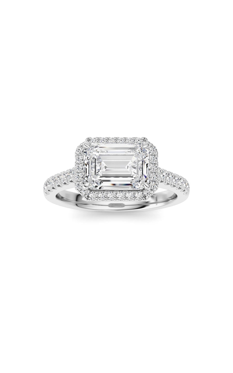 2CTW Emerald Shaped Lab Grown Diamond (F/VS) Ring in 14K White Gold