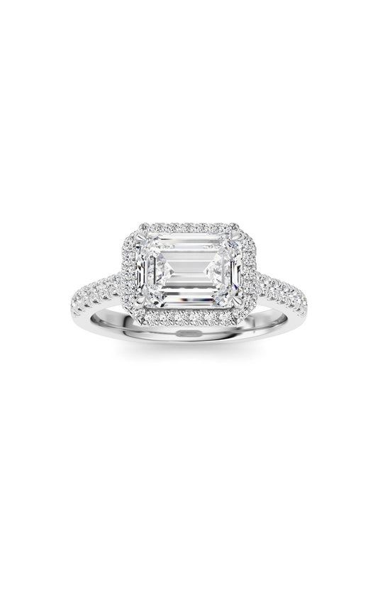 2CTW Emerald Shaped Lab Grown Diamond (F/VS) Ring in 14K White Gold