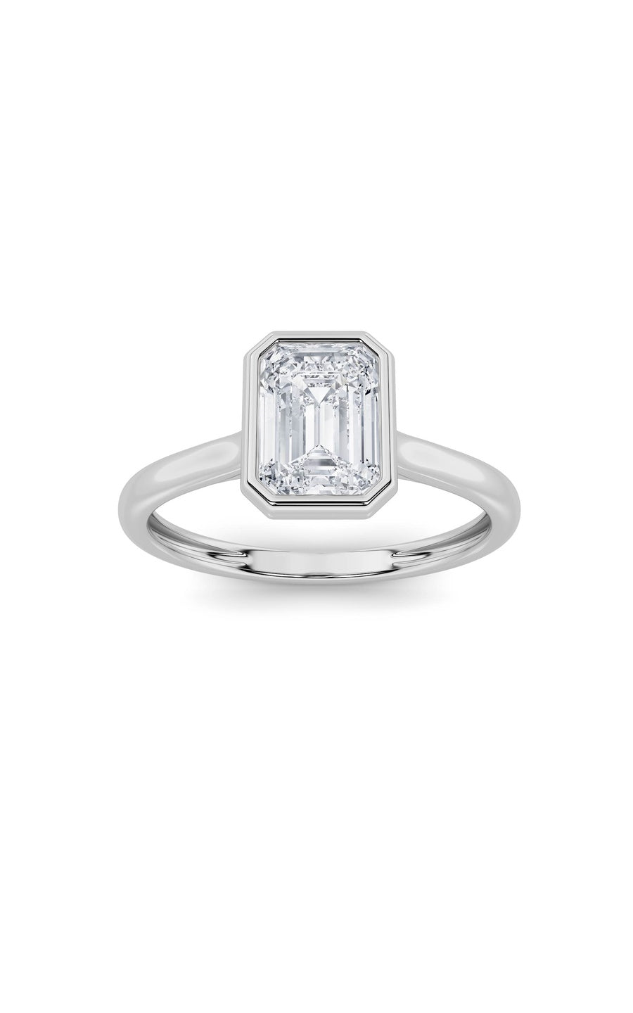 1CTW Emerald Shaped Lab Grown Diamond (F/VS) Ring in 14K White Gold