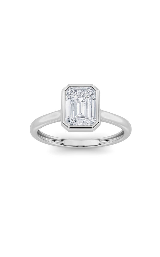 1CTW Emerald Shaped Lab Grown Diamond (F/VS) Ring in 14K White Gold