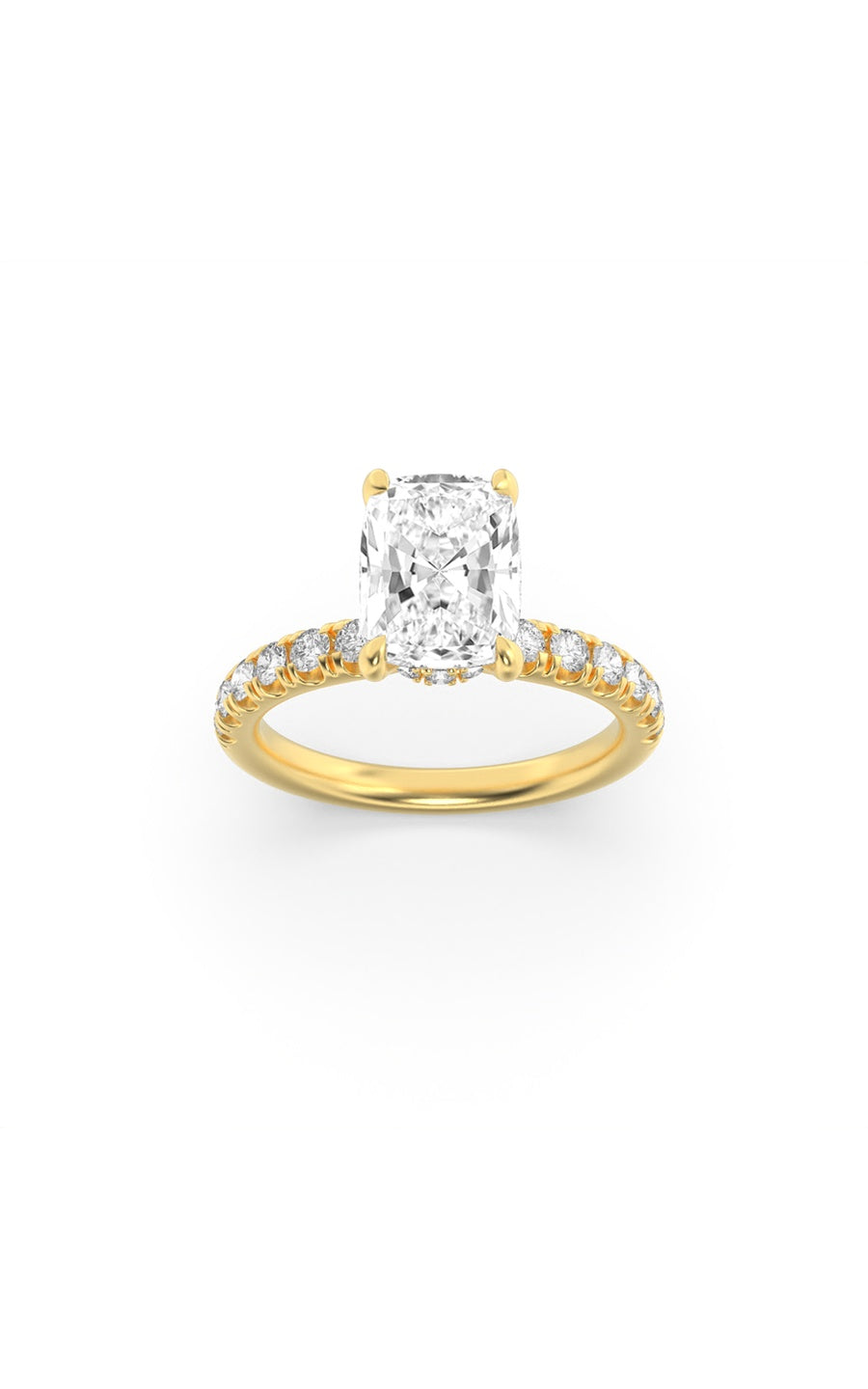 2Cttw Elongated Cushion Shaped Lab Grown Diamond (F/VS) Hidden Halo Accented Ring in 14K Gold