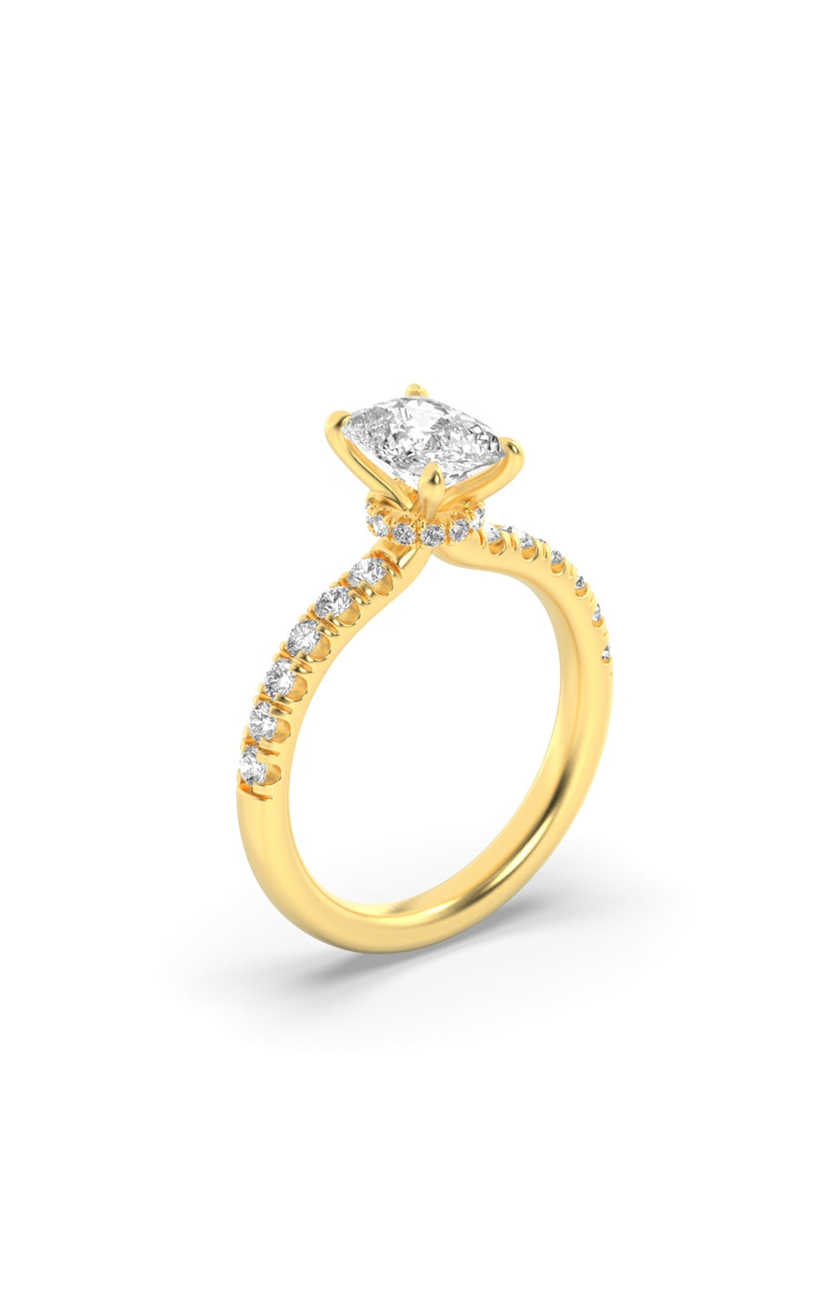 2Cttw Elongated Cushion Shaped Lab Grown Diamond (F/VS) Hidden Halo Accented Ring in 14K Gold
