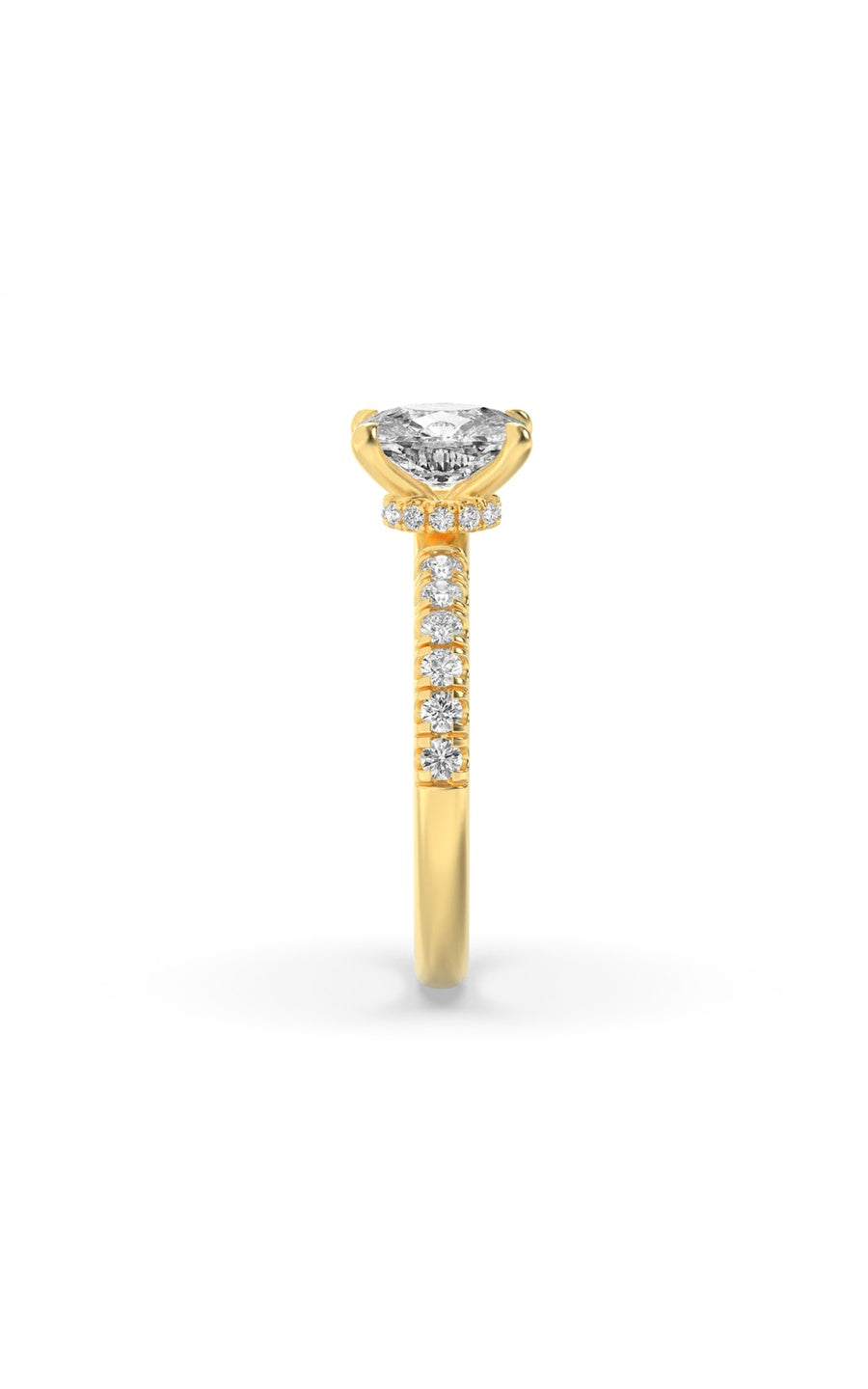 2Cttw Elongated Cushion Shaped Lab Grown Diamond (F/VS) Hidden Halo Accented Ring in 14K Gold