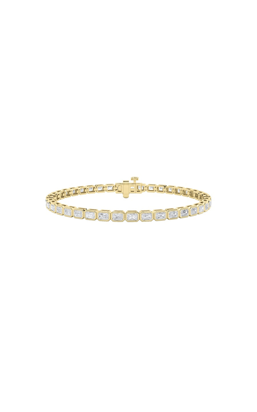5CTW Emerald Shaped Lab Grown Diamond (F/VS) East West Bezel Set Bracelet in 14K Gold