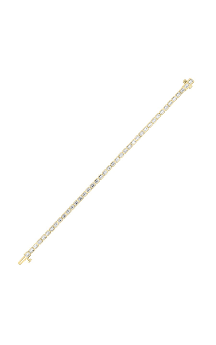 5CTW Emerald Shaped Lab Grown Diamond (F/VS) East West Bezel Set Bracelet in 14K Gold