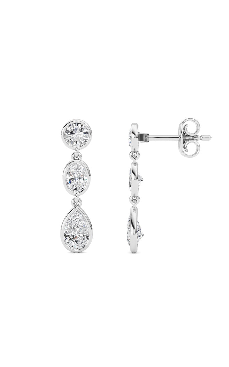2 Cttw Three Stone Drop Earrings in 14K White Gold