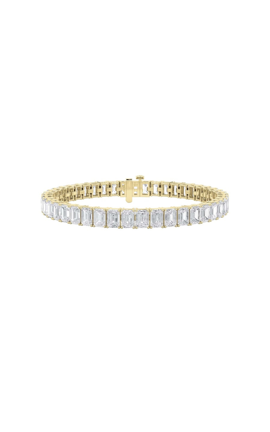 18.5Cttw Emerald Shaped Lab Grown Diamond (F/VS) East West Line Bracelet in 14K Gold
