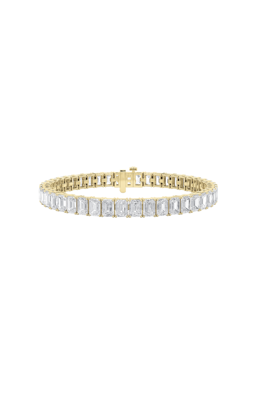 18.5Cttw Emerald Shaped Lab Grown Diamond (F/VS) East West Line Bracelet in 14K Gold