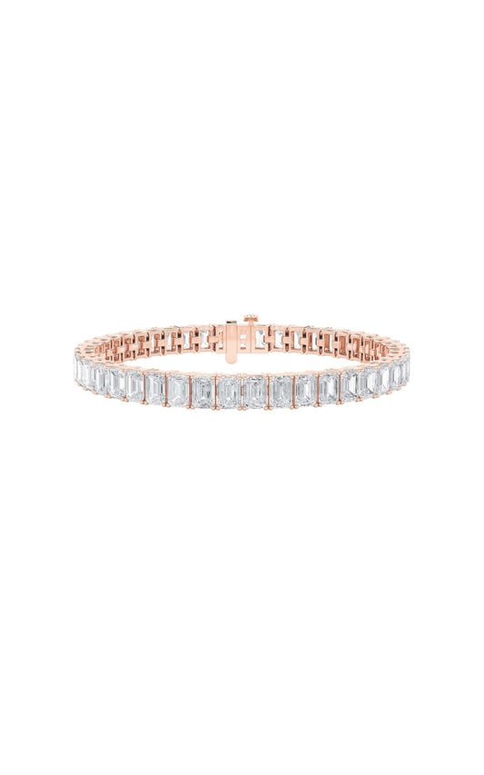 21.5Cttw Emerald Shaped Lab Grown Diamond (G/VS) East West Line Bracelet in 14K Gold
