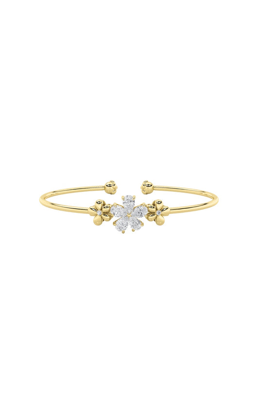 1.5Cttw Pear Shaped Lab Grown Diamond (F/VS) FancyFlower Bangle Bracelet in 14K Gold
