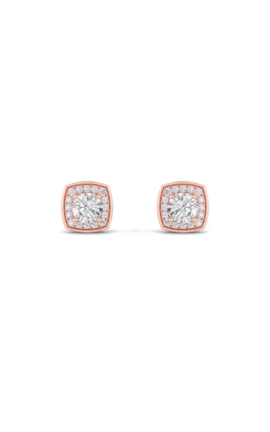 1Cttw Round Shaped Lab Grown Diamond (F/VS) Halo Stud Earrings in 14K Gold