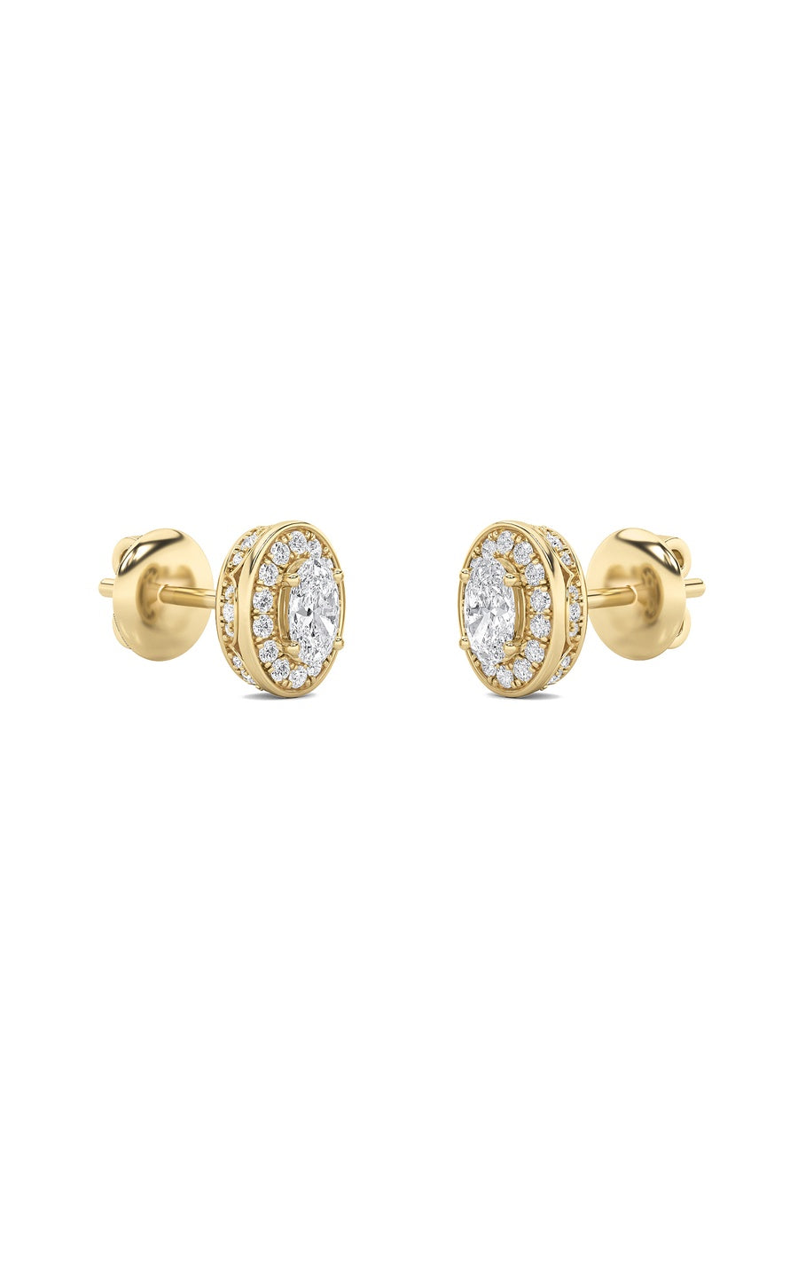 1Cttw Oval Shaped Lab Grown Diamond (F/VS) Halo Stud Earrings in 14K Gold