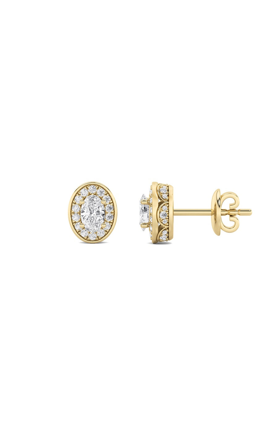2Cttw Oval Shaped Lab Grown Diamond (F/VS) Halo Stud Earrings in 14K Gold