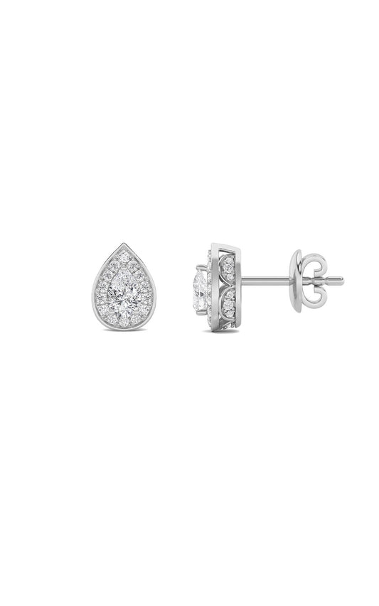 1Cttw Pear Shaped Lab Grown Diamond (F/VVS) Halo Stud Earrings in 14K Gold