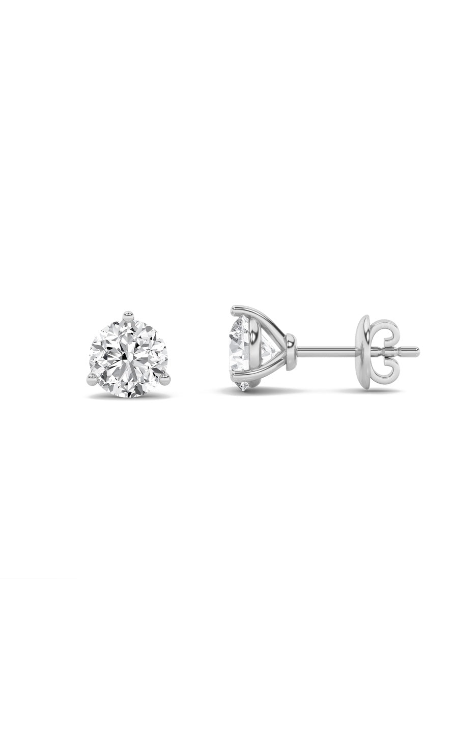 1Cttw Round Shaped Lab Grown Diamond (F/VS) ThreeProng Martini Stud Earrings in 14K Gold