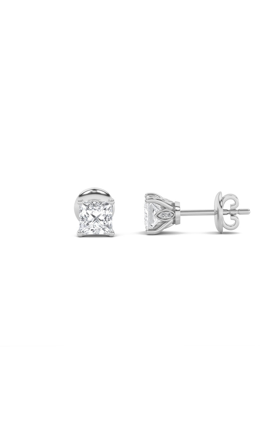 2Cttw Princess Shaped Lab Grown Diamond (F/VS) Tulip Head Stud Earrings in 14K Gold