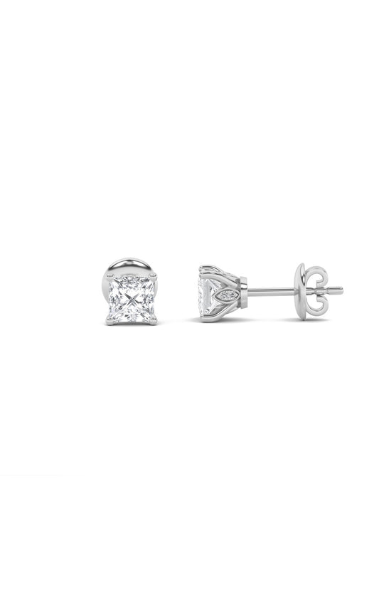 2Cttw Princess Shaped Lab Grown Diamond (F/VS) Tulip Head Stud Earrings in 14K Gold