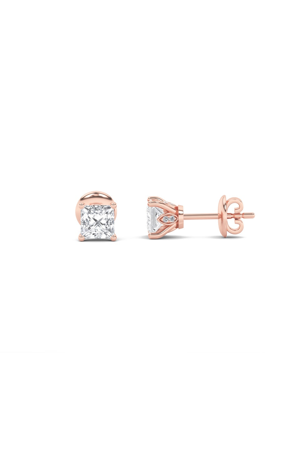 3Cttw Princess Shaped Lab Grown Diamond (F/VS) Tulip Head Stud Earrings in 14K Gold