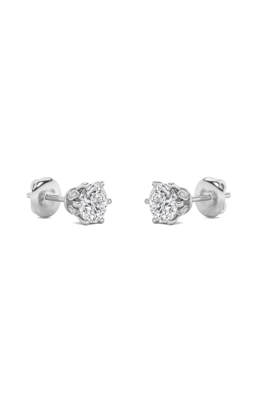 2Cttw Round Shaped Lab Grown Diamond (F/VS) TulipHead Stud Earrings in 14K Gold