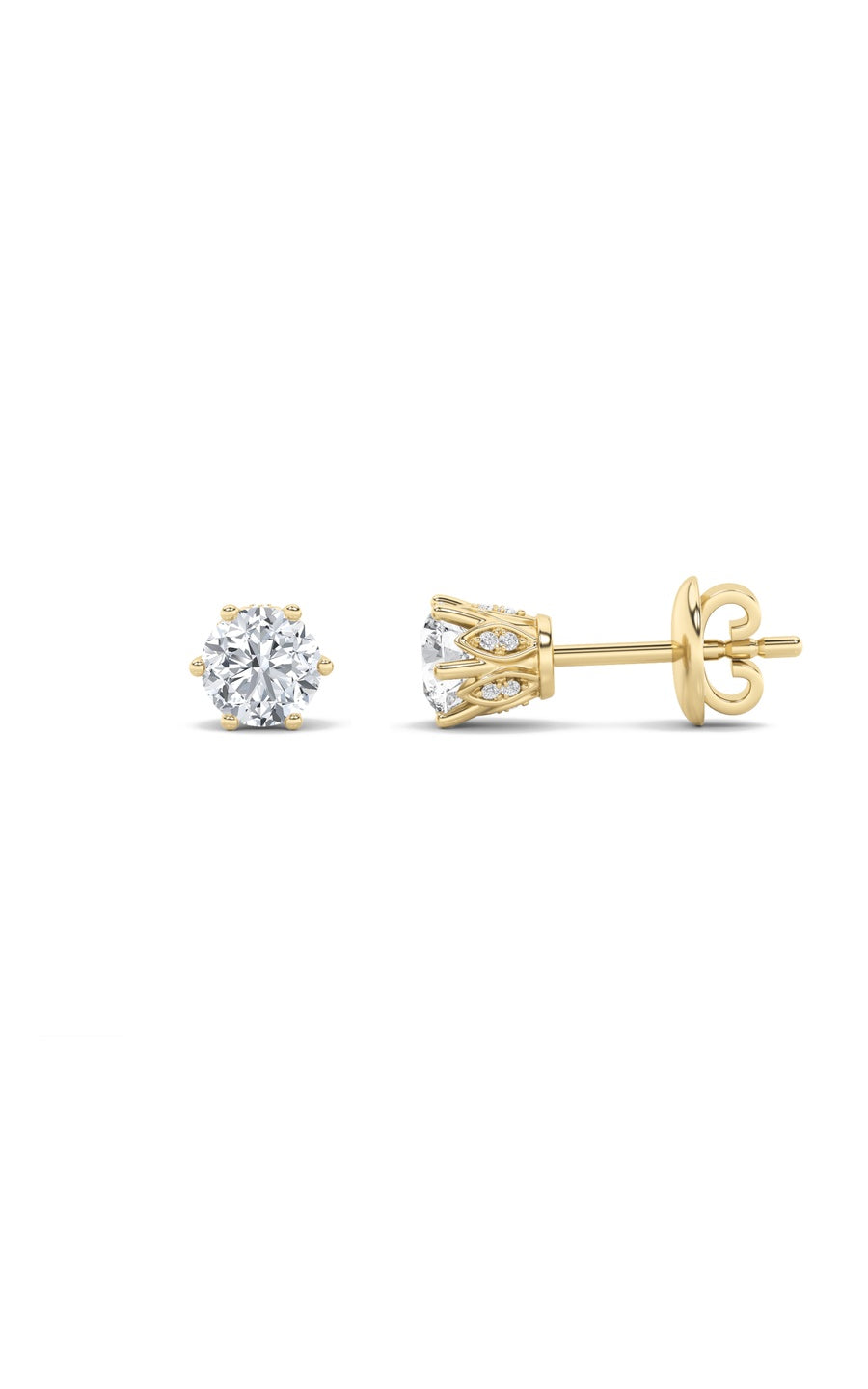 2Cttw Round Shaped Lab Grown Diamond (F/VS) TulipHead Stud Earrings in 14K Gold