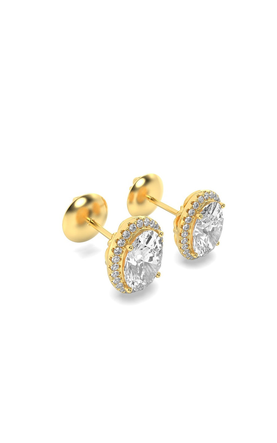 1Cttw Oval Shaped Lab Grown Diamond (F/VS) Halo Stud Earrings in 14K Gold