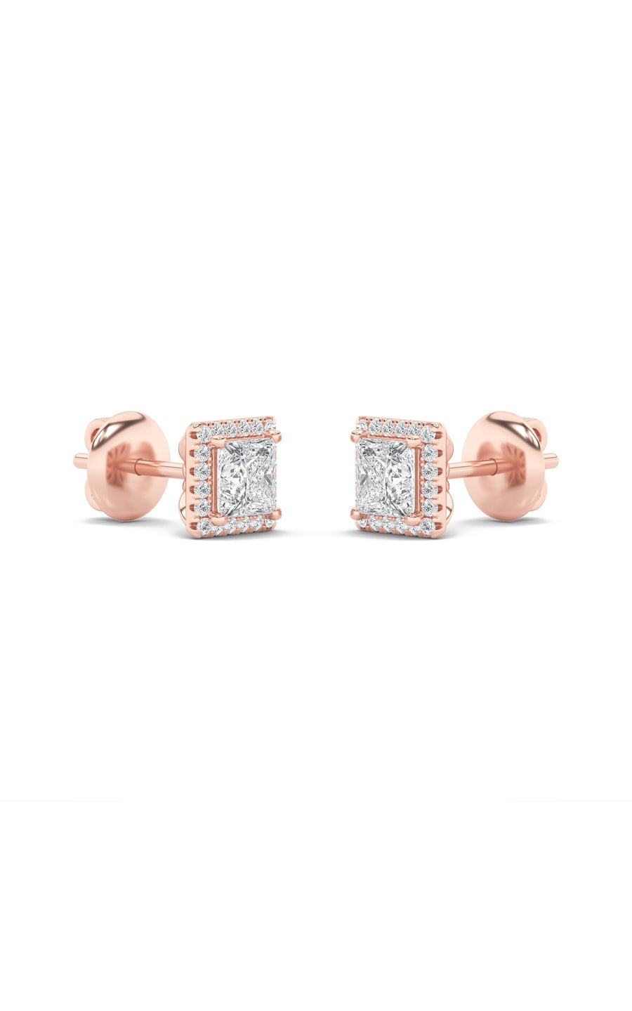 2Cttw Princess Shaped Lab Grown Diamond (F/VS) Halo Stud Earrings in 14K Gold