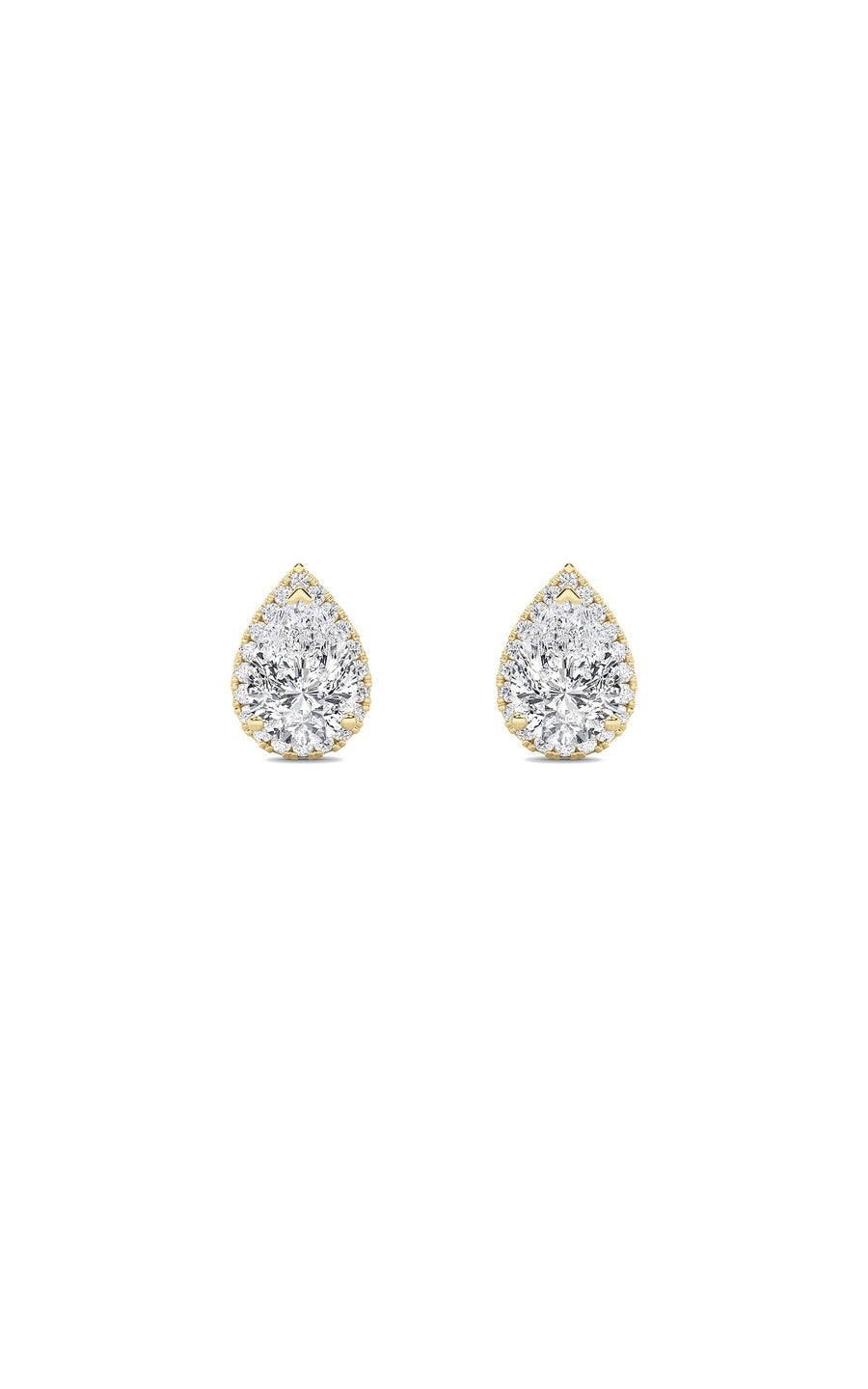 1Cttw Pear Shaped Lab Grown Diamond (F/VS) Halo Stud Earrings in 14K Gold