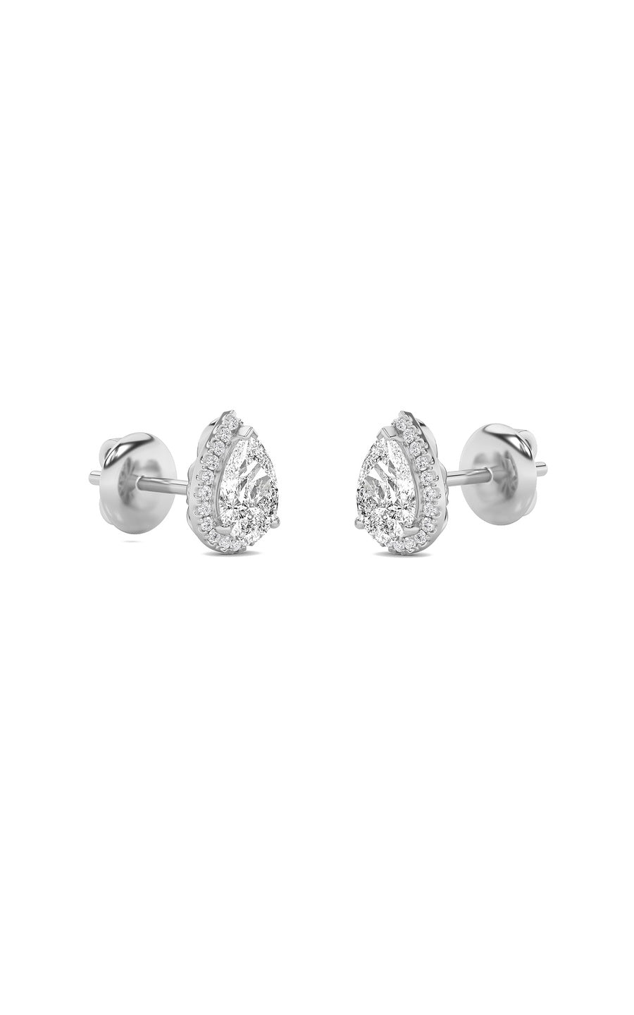3Cttw Pear Shaped Lab Grown Diamond (F/VS) Halo Stud Earrings in 14K Gold