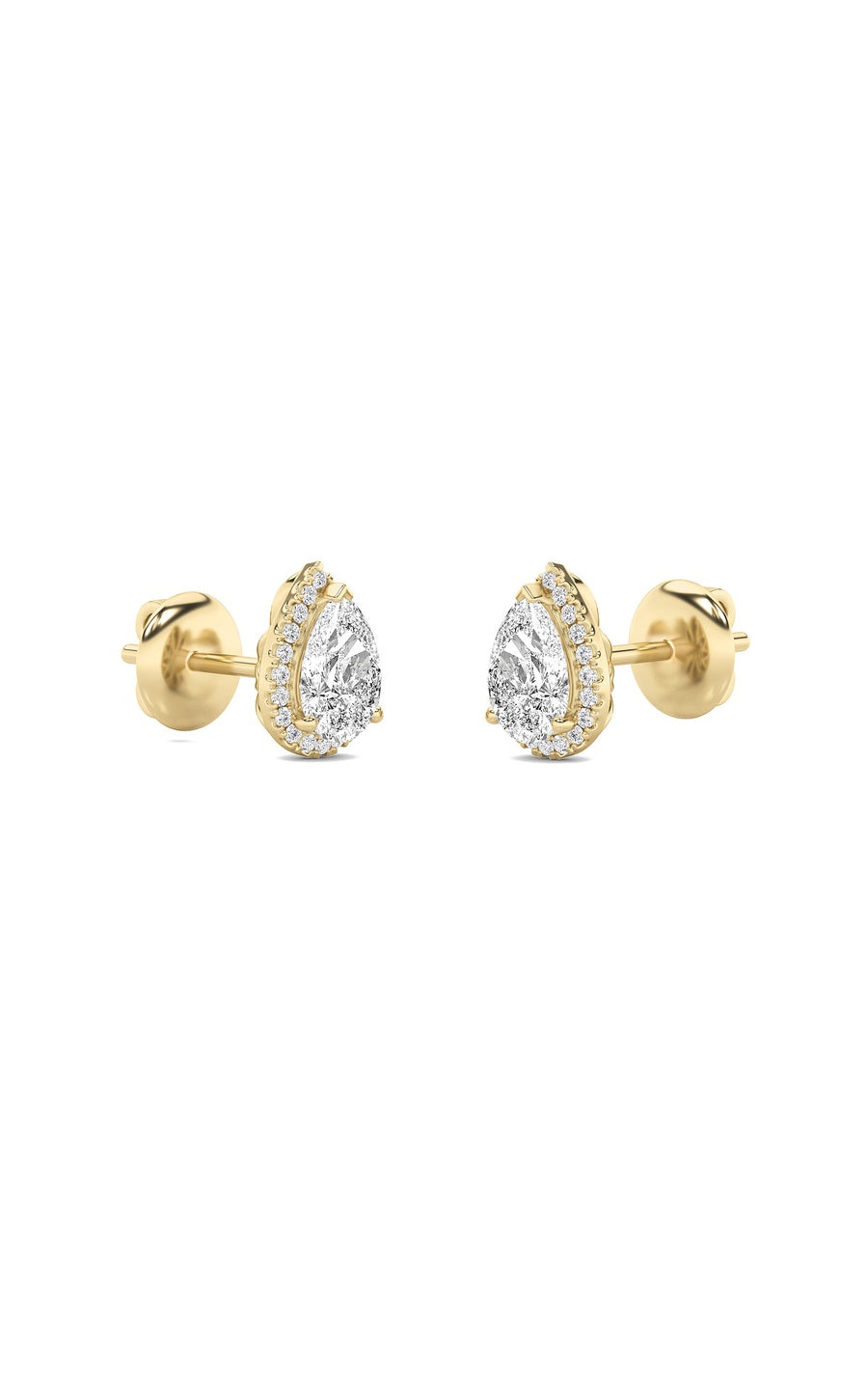 3Cttw Pear Shaped Lab Grown Diamond (F/VS) Halo Stud Earrings in 14K Gold