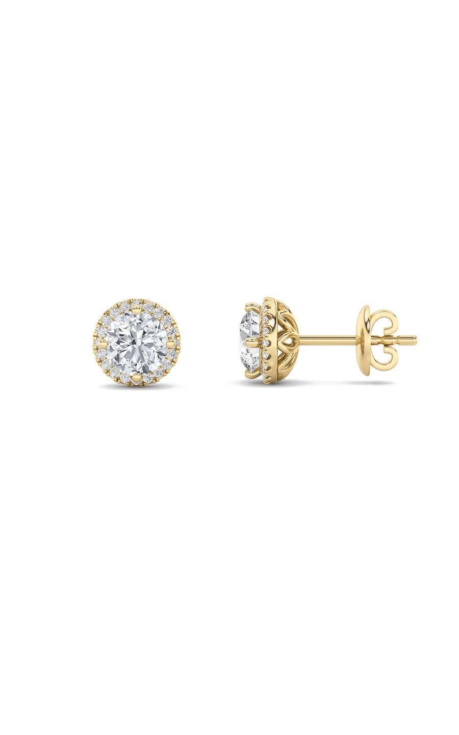 1Cttw Round Shaped Lab Grown Diamond (F/VS) Halo Stud Earrings in 14K Gold