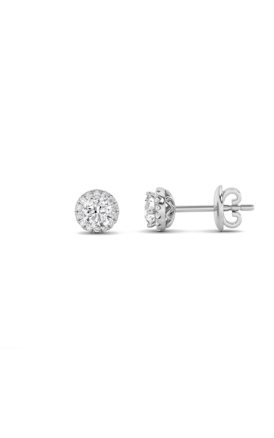 3Cttw Round Shaped Lab Grown Diamond (F/VS) Halo Stud Earrings in 14K Gold