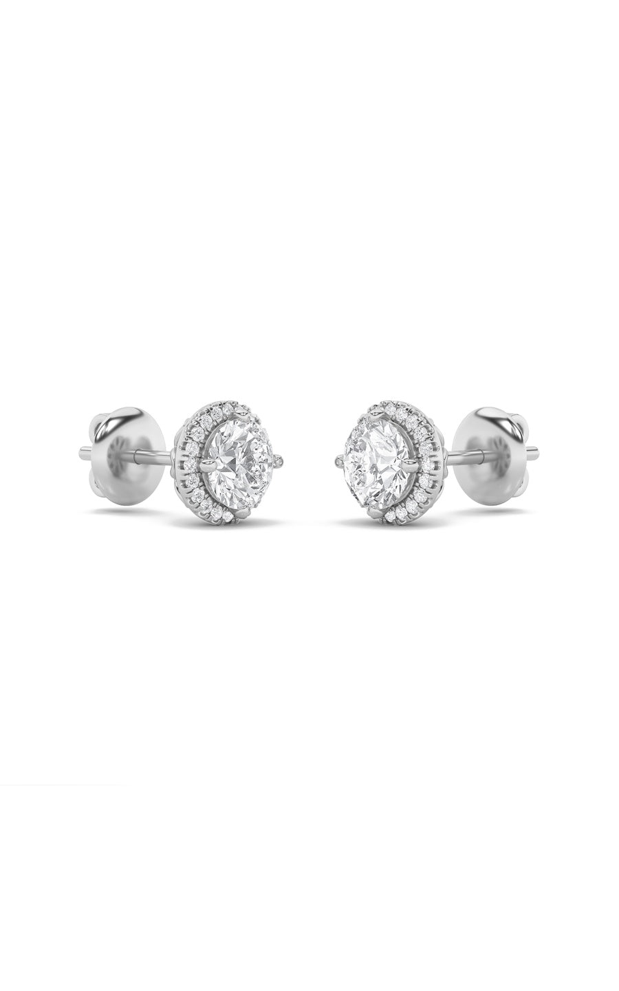 3Cttw Round Shaped Lab Grown Diamond (F/VS) Halo Stud Earrings in 14K Gold