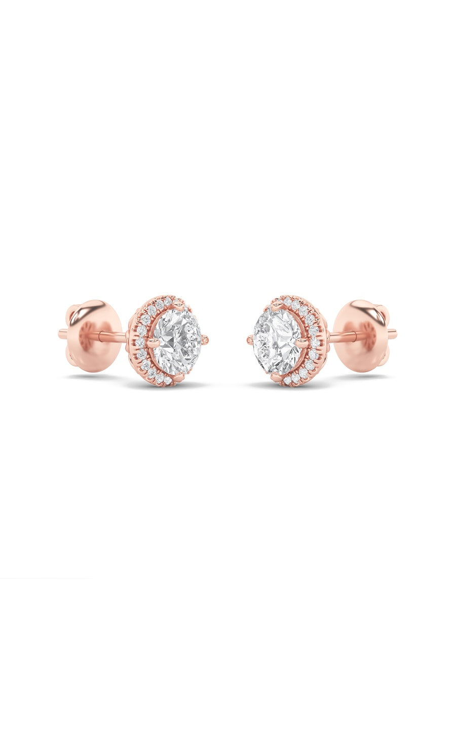 3Cttw Round Shaped Lab Grown Diamond (F/VS) Halo Stud Earrings in 14K Gold