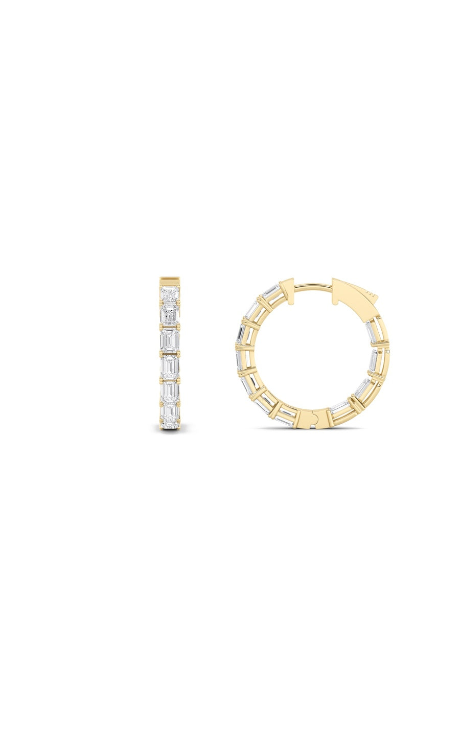 4Cttw Emerald Shaped Lab Grown Diamond (F/VS) Inside Out Hoop Earrings in 14K Gold