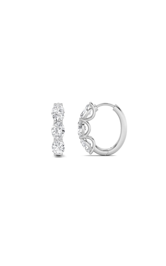 3Cttw Oval Shaped Lab Grown Diamond (F/VS) Three Stone Huggie Earrings in 14K Gold