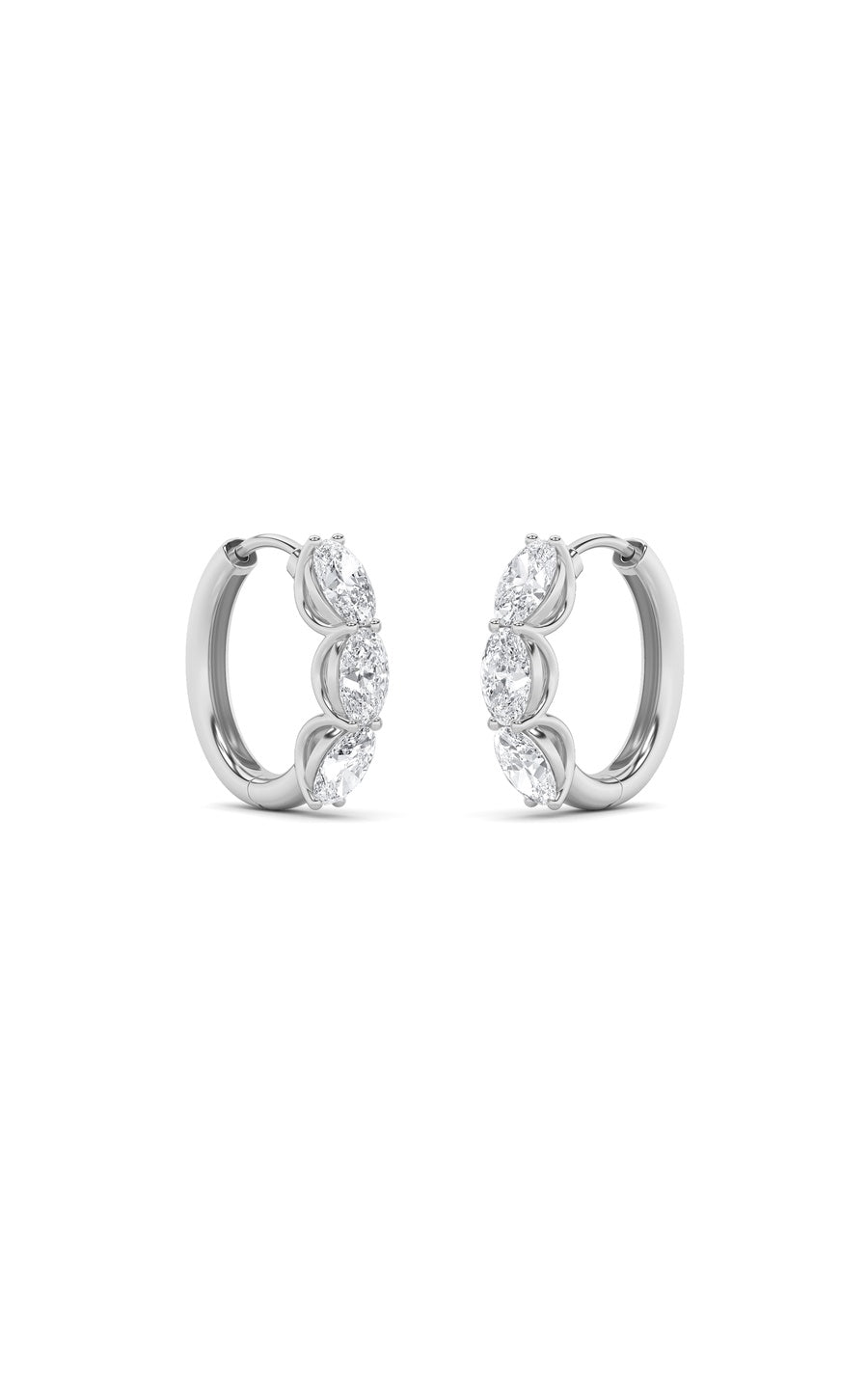 3Cttw Oval Shaped Lab Grown Diamond (F/VS) Three Stone Huggie Earrings in 14K Gold